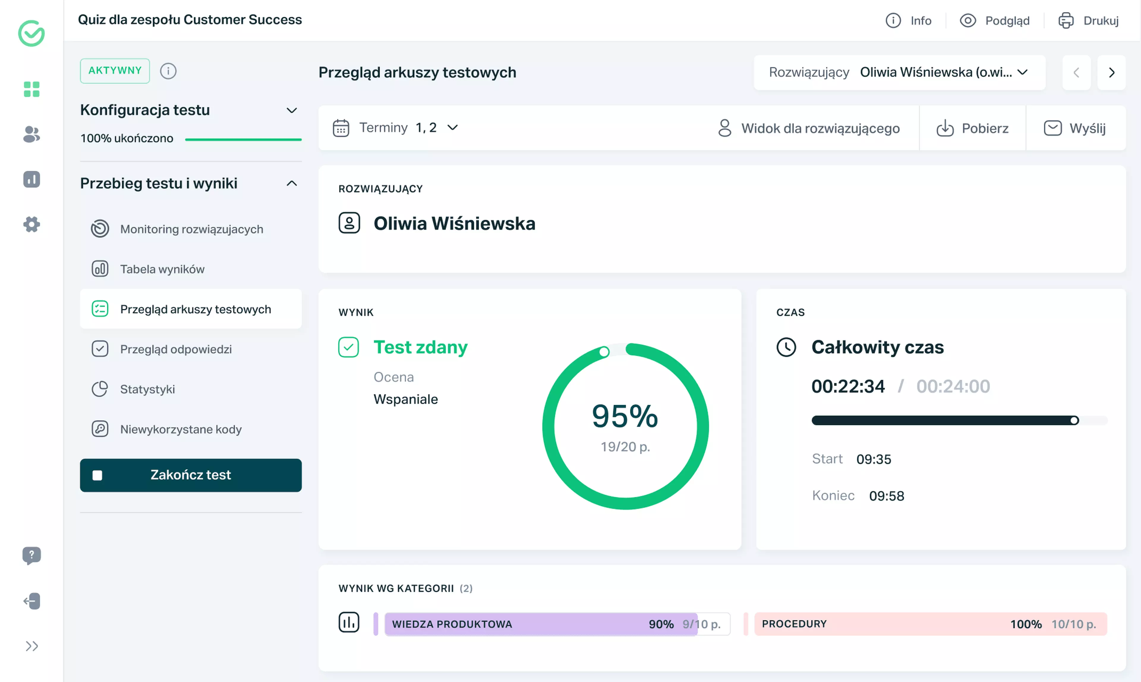 Testportal - Wynik Quizu Online