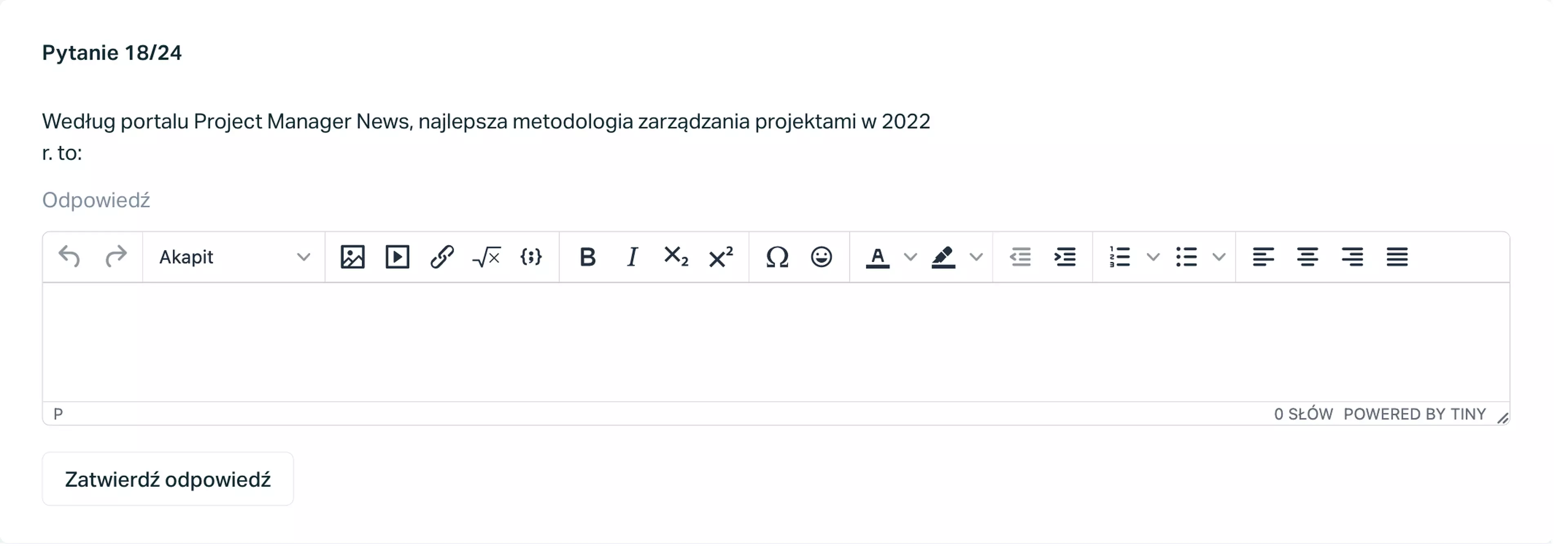 Zrzut ekranu pytania testowego 20