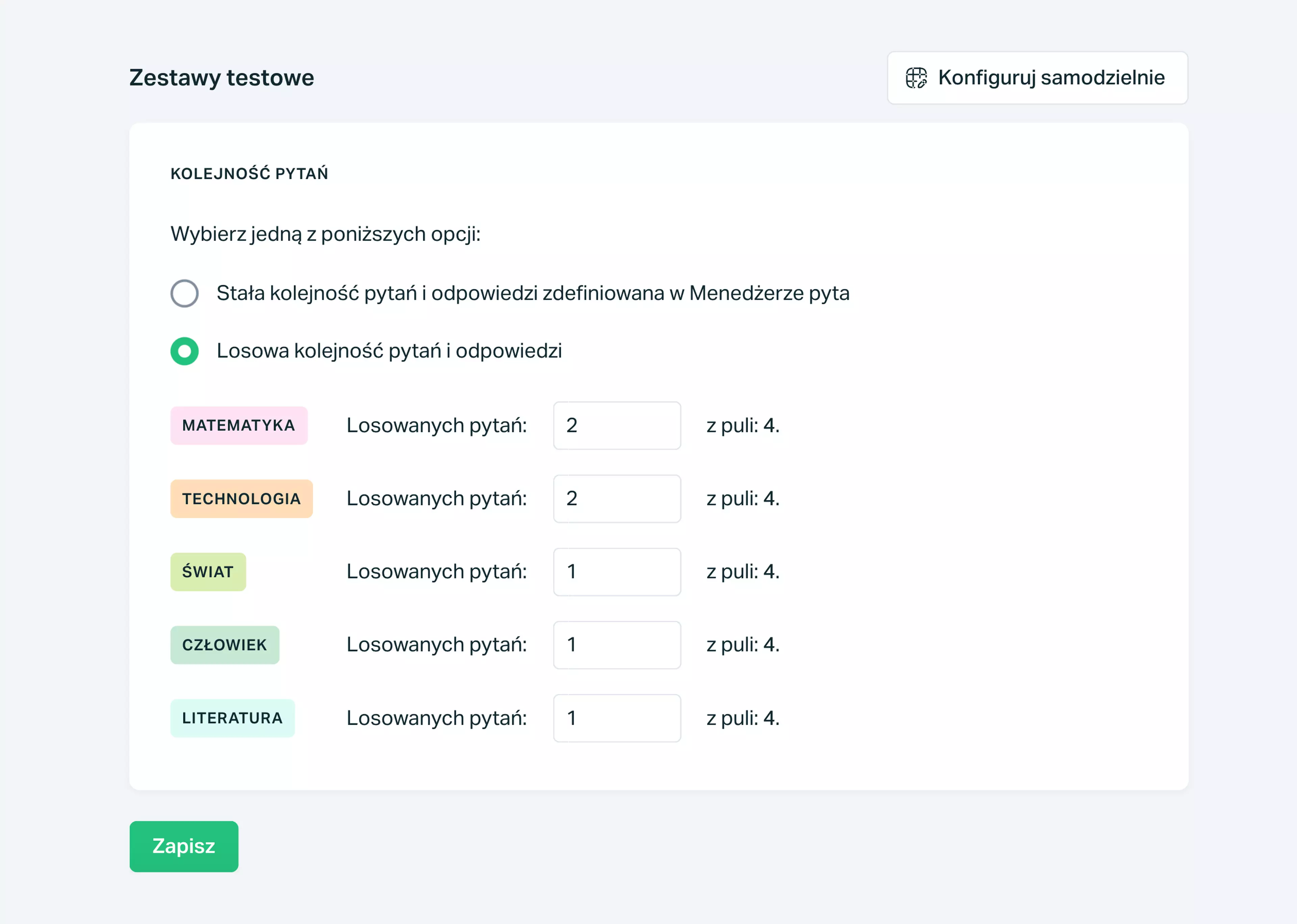  Konfiguruj losowość swoich testów online