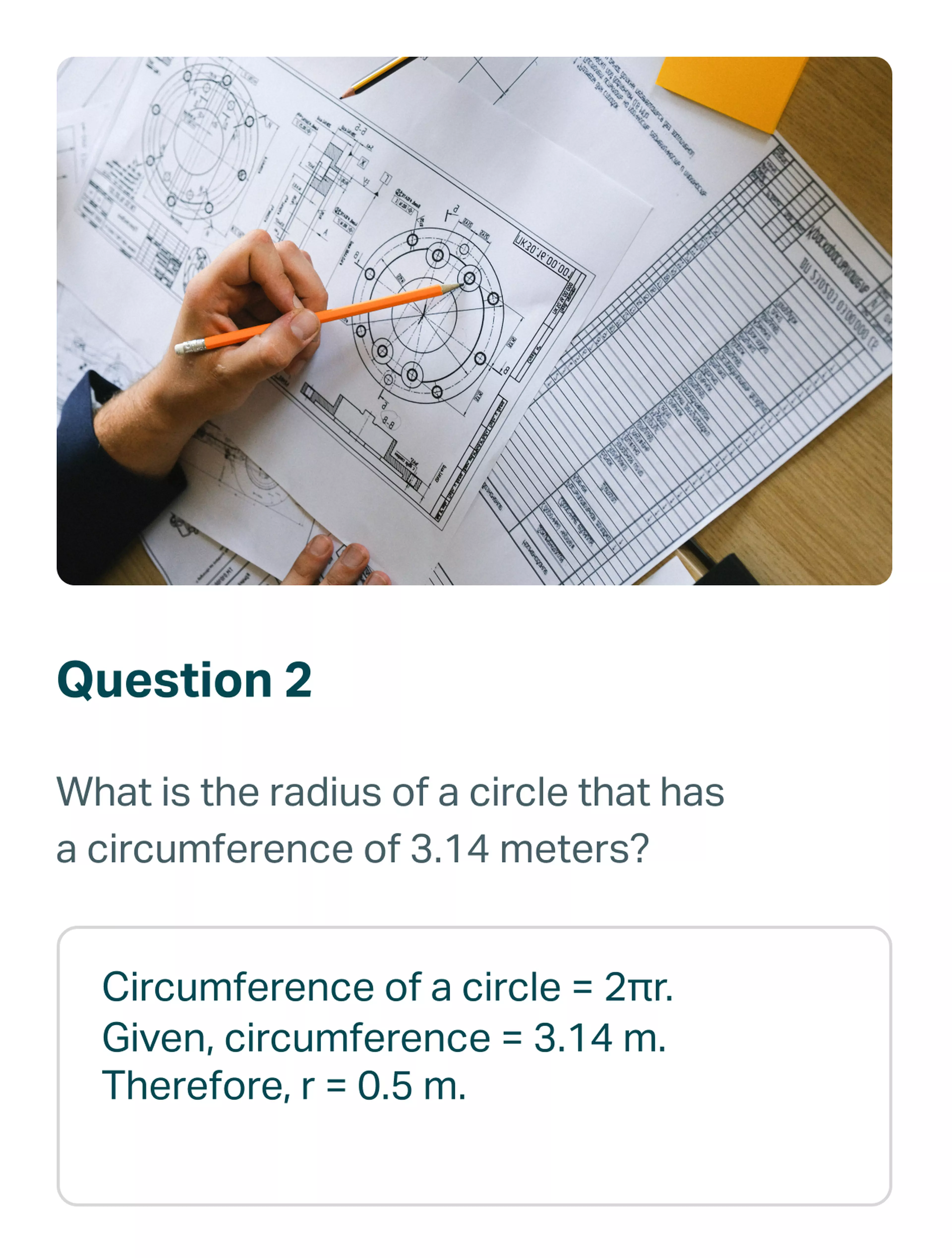 Photo of a technical drawing and a hand holding a pencil.