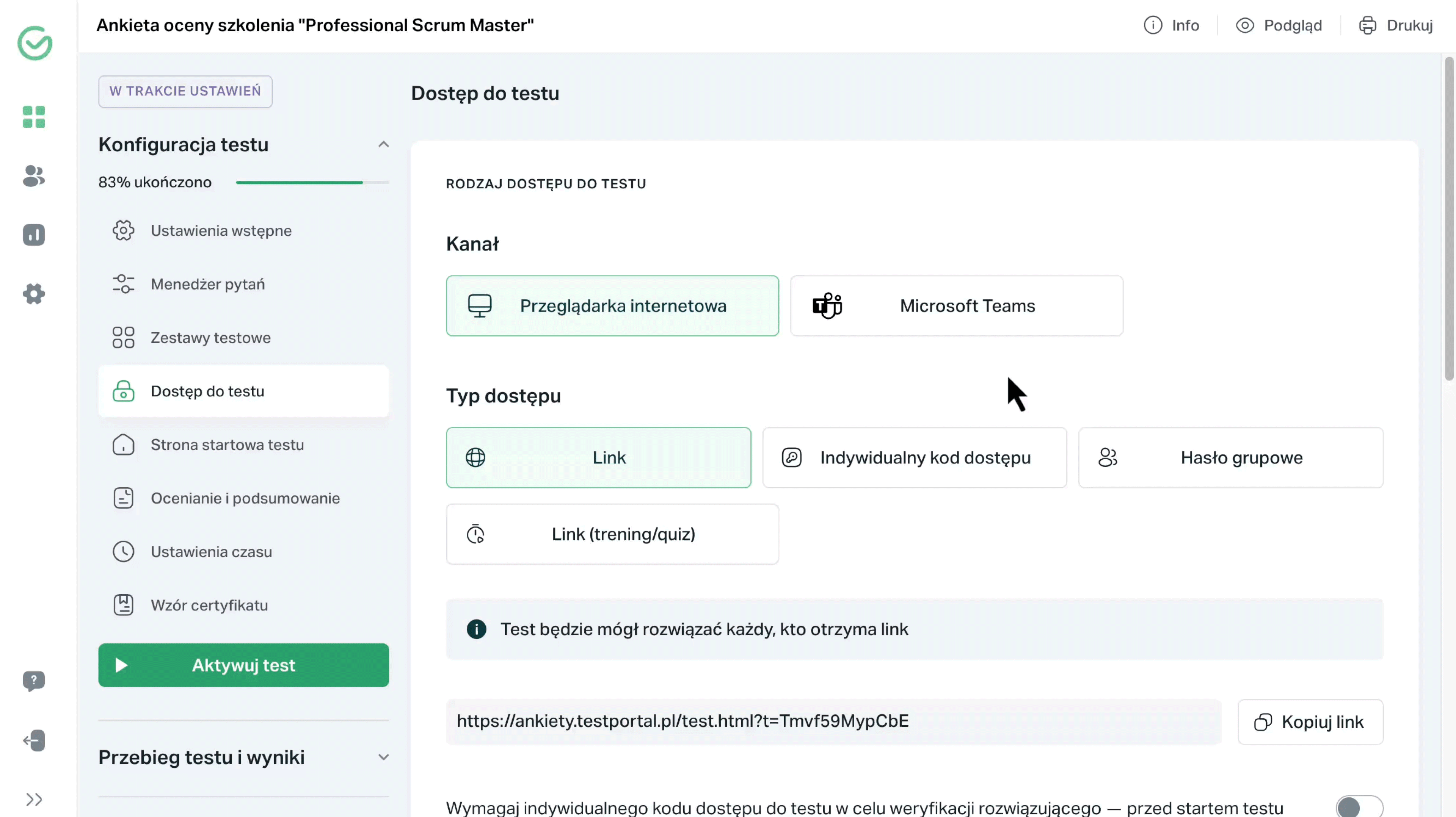 Kod dostępu do ankiety