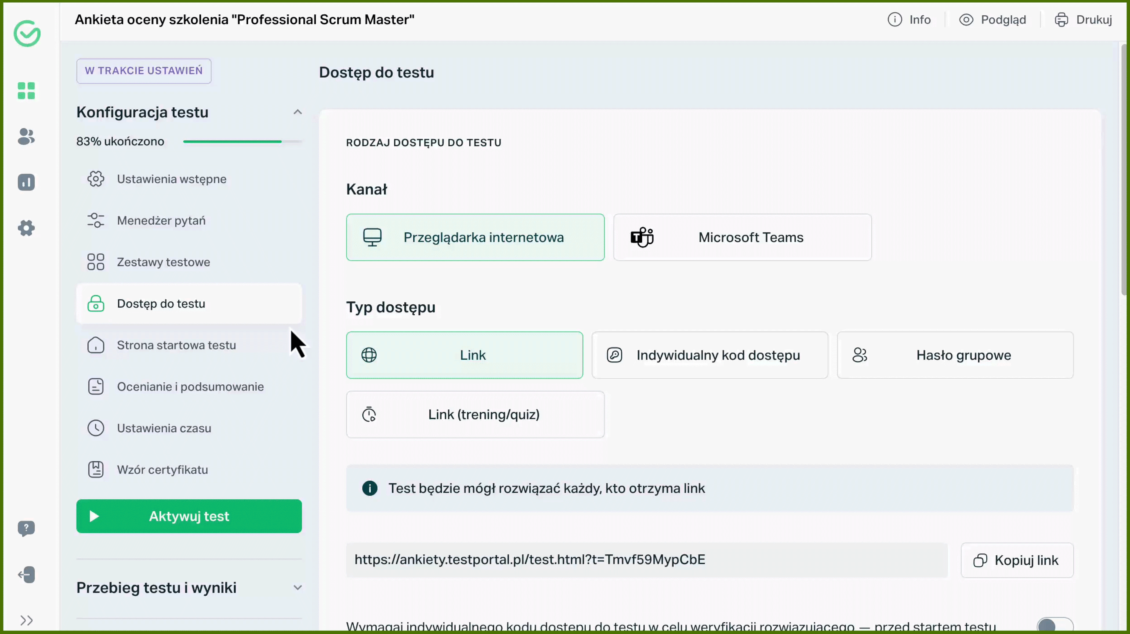Strona startowa ankiety