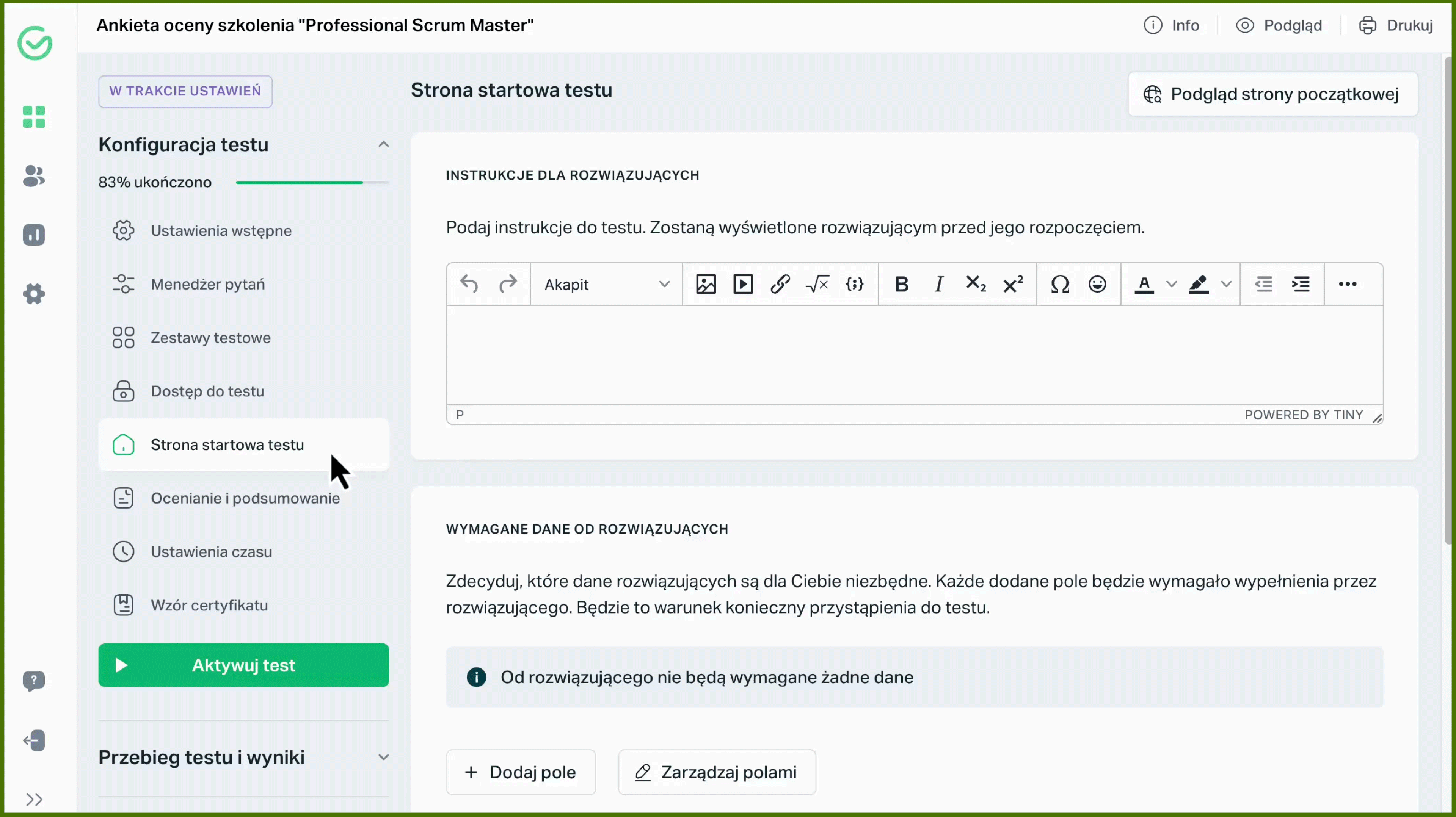 Ustawienia czasu ankiety