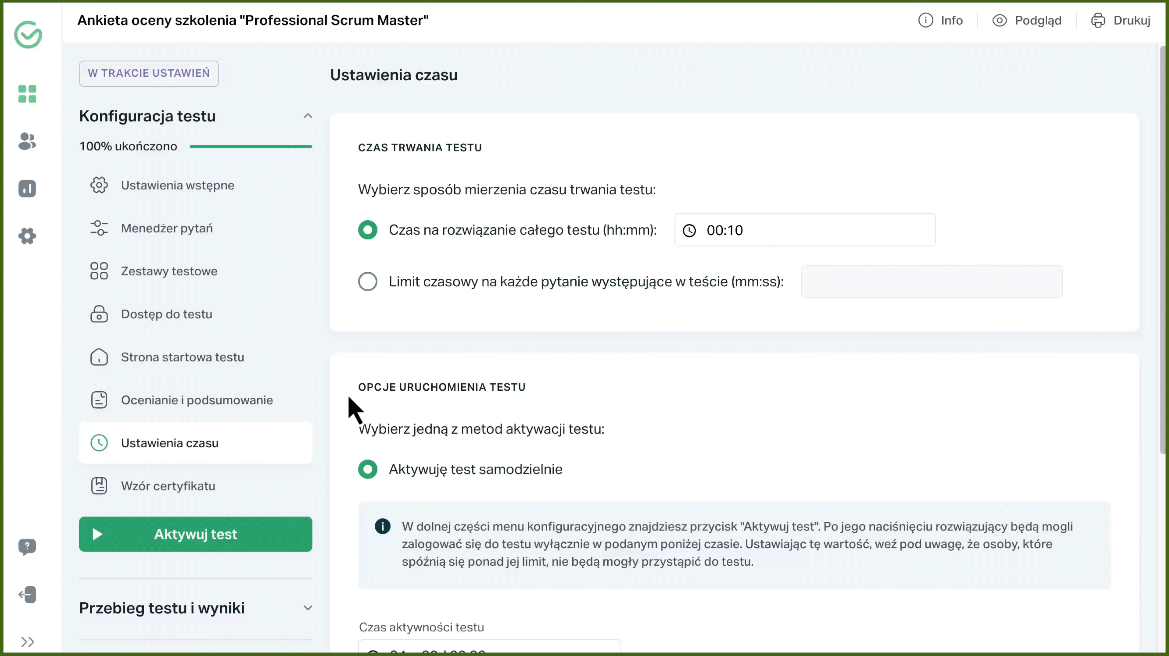 Aktywuj ankietę samodzielnie