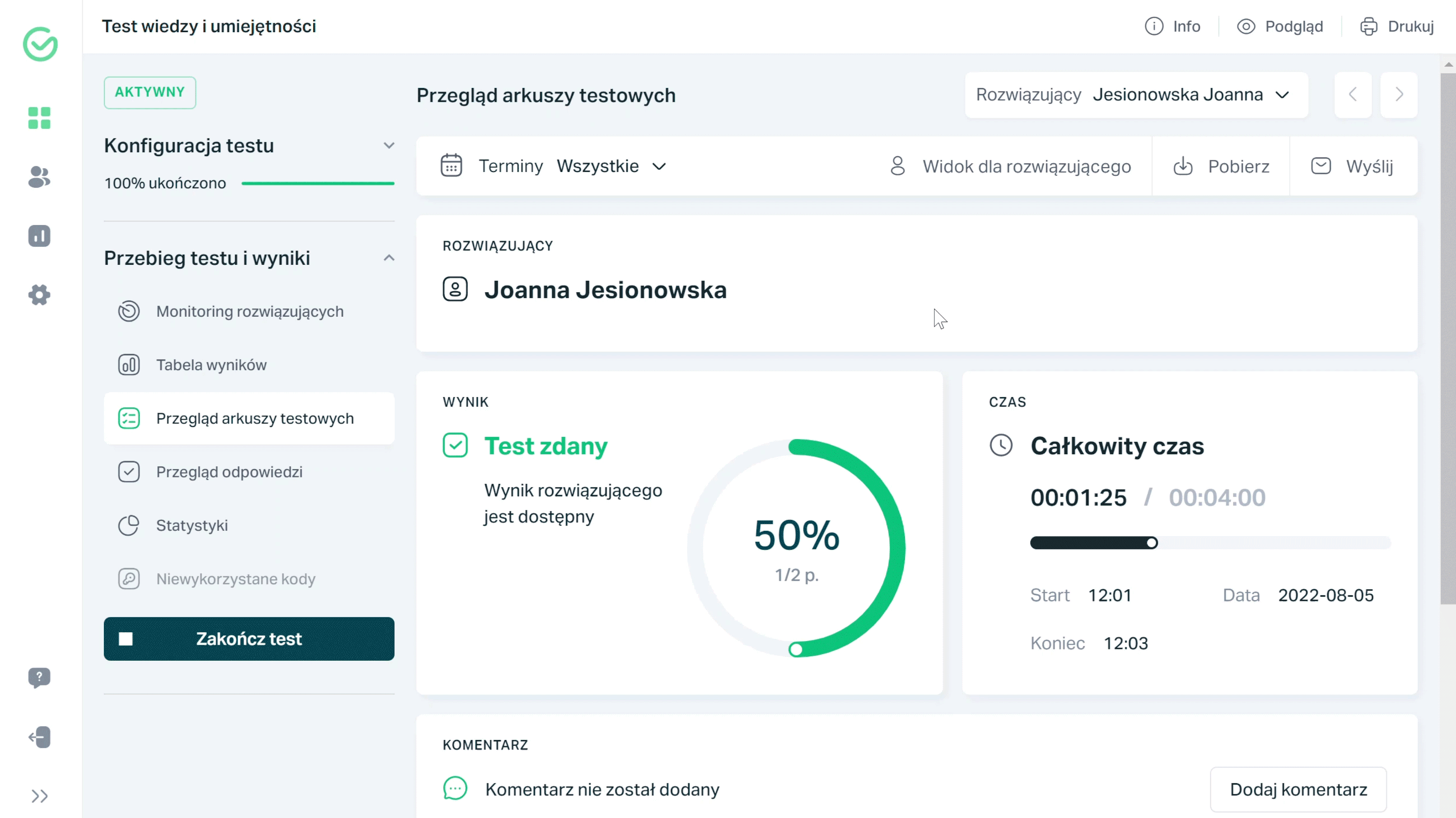 Oznacz odpowiedź jako poprawną w przeglądzie arkuszy testowych