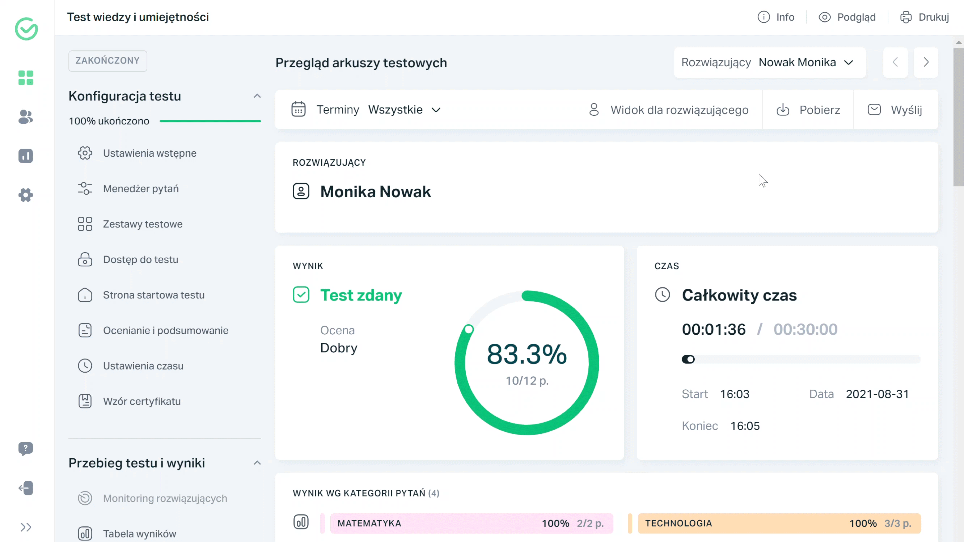 Dodaj komentarz do arkusza testowego