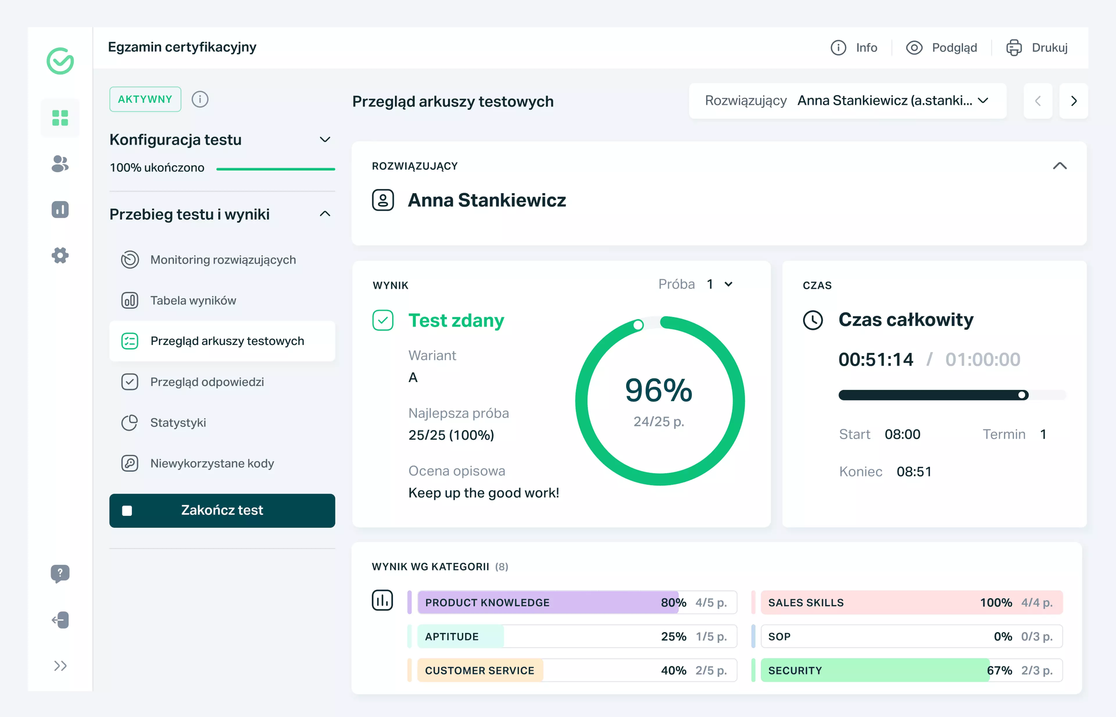 Testportal - Wynik Egzaminu Online