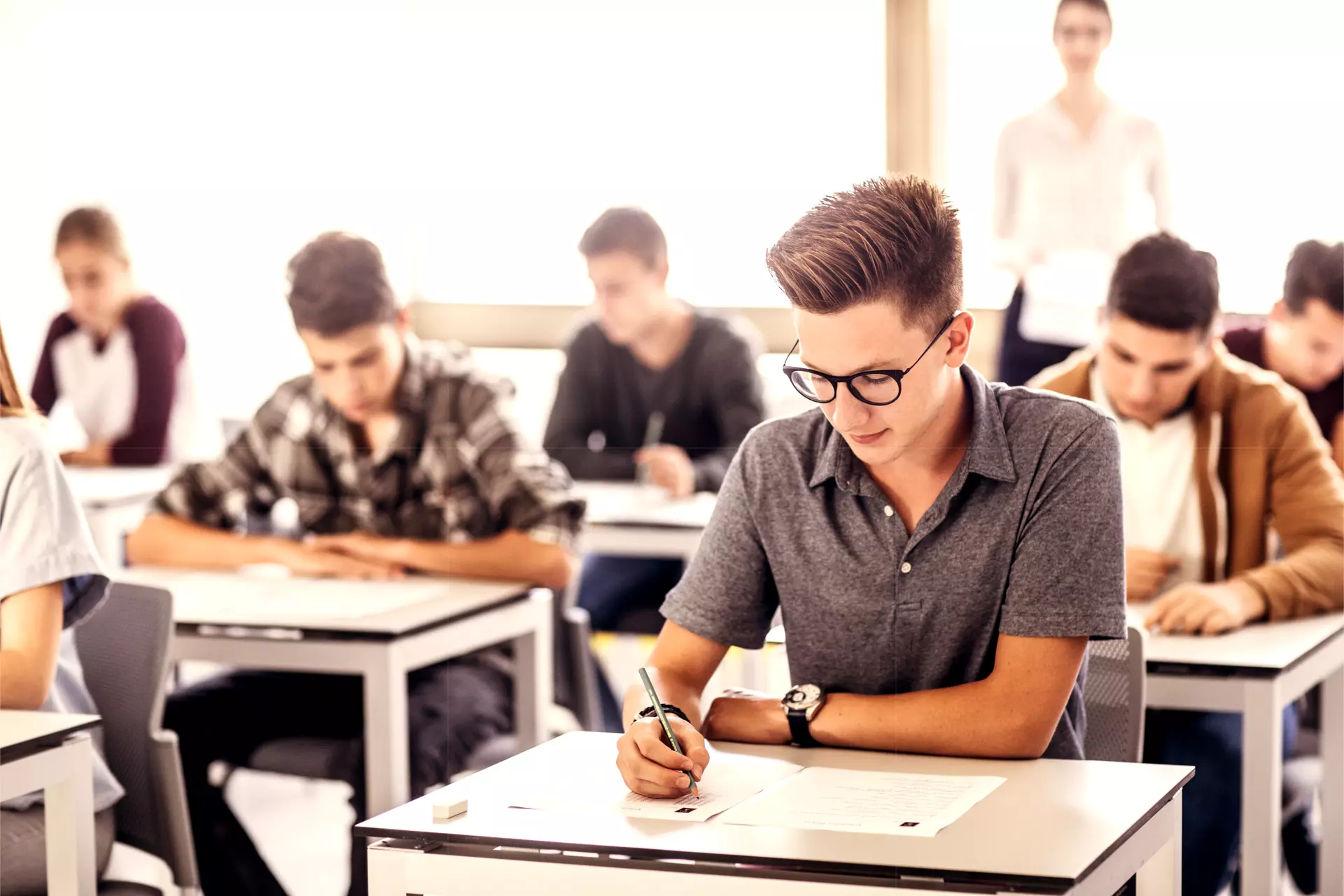 Students taking an exam