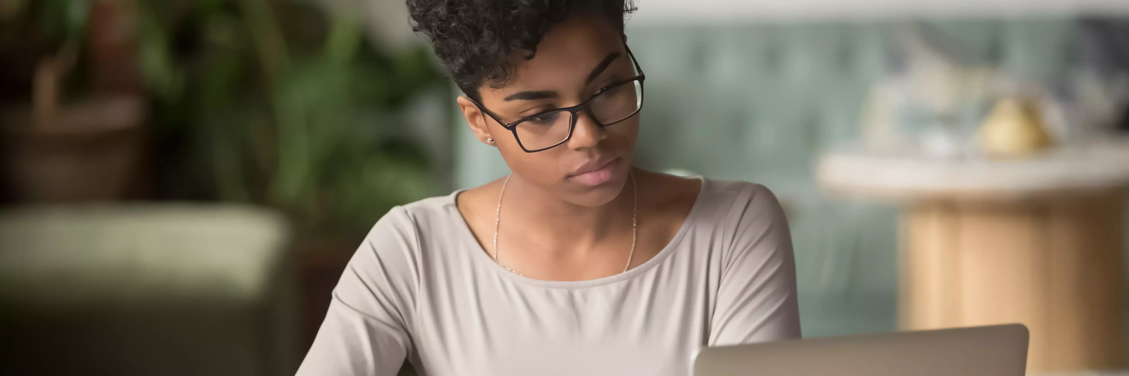 Young woman taking an online test